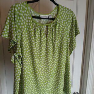 Susan Graver Liquid Knit Top with Flutter Sleeve & Jewelry Keyhole 1X